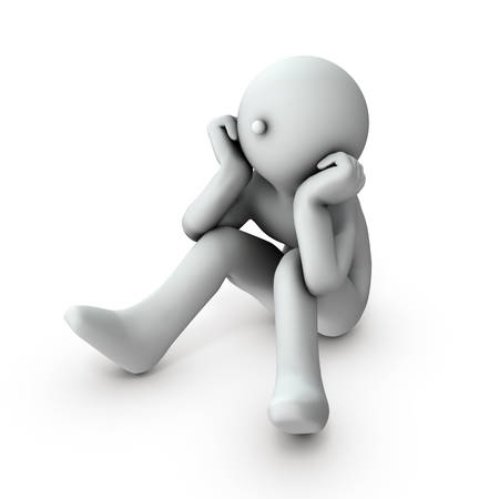 A person who puts his hand on his cheek and dreams. White background. 3D illustration.の写真素材