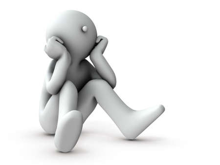 A person who puts his hand on his cheek and dreams. White background. 3D illustration.の写真素材