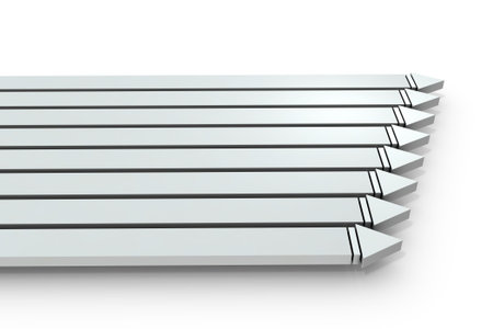 Eight arrows. It moves forward in parallel. It implies a moving forward project. White background. 3D illustration.の写真素材