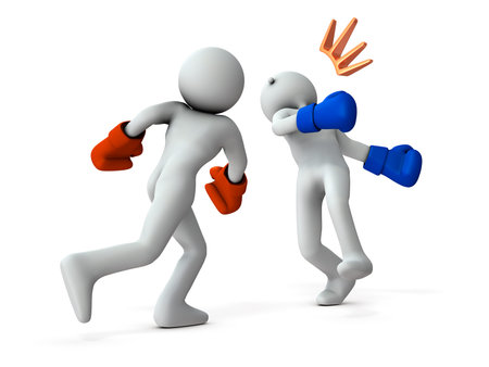 The player who was knocked out and the player who won by defeating the opponent. White background....
