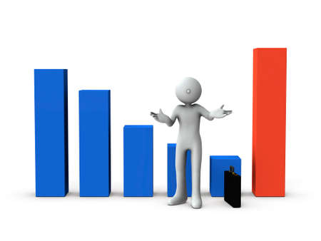 Large graph and character. Revival of sluggish results. White background. 3D illustration.の写真素材