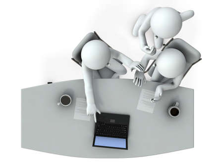 Three businessmen work together to solve the problem. White background. 3D illustration.の写真素材