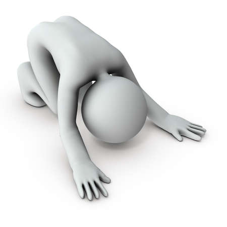 Despair and give up. A character who is crying on the floor. White background. 3D rendering.の写真素材