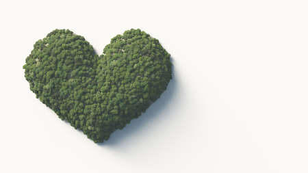 A heart shaped hill and a green forest that covers it. A symbol of peace of mind. 3D rendering.の写真素材