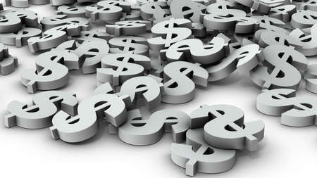 A large amount of dollar currency symbols pouring down. It is a symbol of profit and cost. 3D rendering.の写真素材