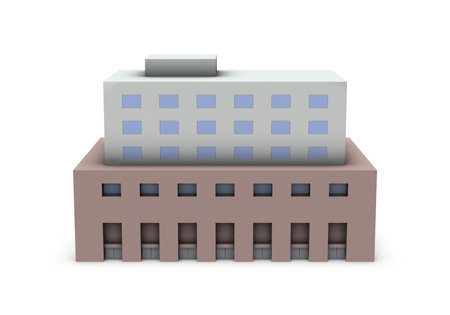 A miniature model of the hotel. White background. 3D rendering.