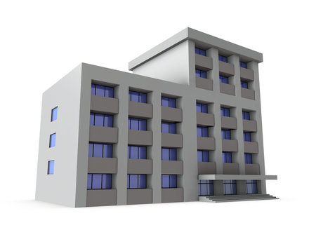 A miniature model of a police station. White background. 3D rendering.