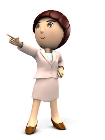 A young Asian businesswoman in a pink suit pointing at her goal and looking beyond. She has high aspirations and foresaw her future prospects. 3D illustration isolated on white.の写真素材