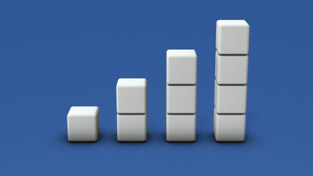 Stacked white blocks. Graph rising to the right. The concept of growth and good performance. 3D...