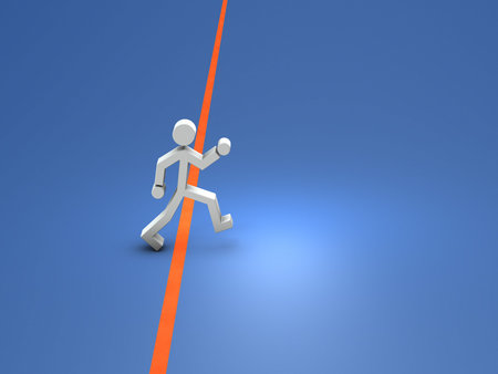 A character who crosses the red border and enters a new world. Abstract concept representing...