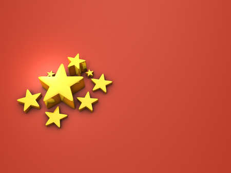 A cluster of golden star ornaments of various sizes. A star cluster or a hot art collective. Abstract concept representing talent and ability. emotion and passion. 3D rendering.の写真素材