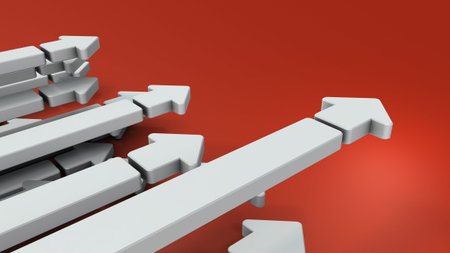 Many white arrows going into the future. It represents competition. An abstract concept of friendly...