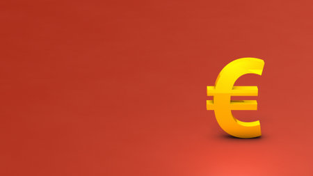 Euro currency symbol. Economic and financial symbols. with text space. Golden profit and wealth symbol. 3D rendering. hot red background.の写真素材