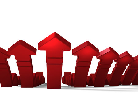 Many red arrows approaching and trying to pounce. Abstract concept representing aggression and...