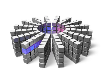 Aggregation of accumulated data. A stacked data array. Concept representing information gathering and big data. information technology. 3D rendering. white background.の写真素材