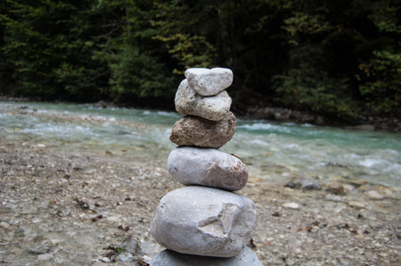 Balanced Stones. Stack of differents pebbles in relaxed scene