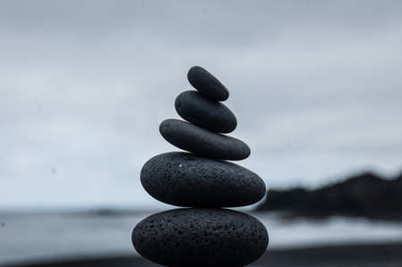 Balanced Stones. Stack of differents pebbles in relaxed sceneの写真素材