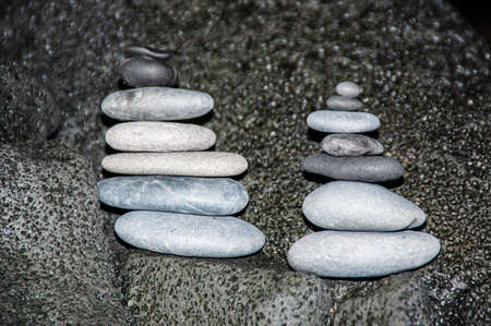 Balanced Stones. Stack of differents pebbles in relaxed sceneの写真素材