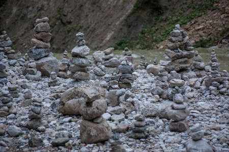 Balanced Stones. Stack of differents pebbles in relaxed sceneの写真素材