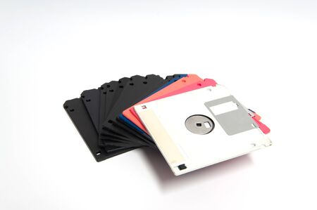 Old floppy disk put on white background,soft focus.の写真素材