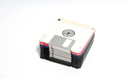 Old floppy disk put on white background,soft focus.の写真素材