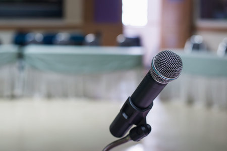 Microphone in meeting room,soft focus.の写真素材
