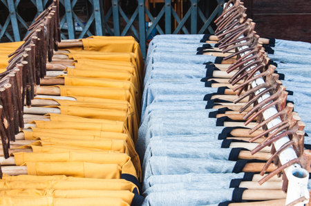 Wood cloth hanger in market,selective focus.