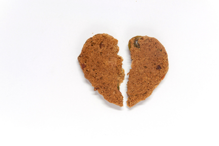 Heart shape cookie and crumb for valentine day,white background.の写真素材
