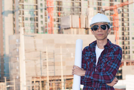 Engineer working at building site,soft focus.の写真素材