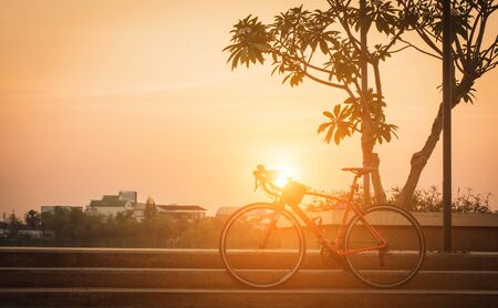 Bicycle in park at sunset/ sunrise,soft focus.の写真素材