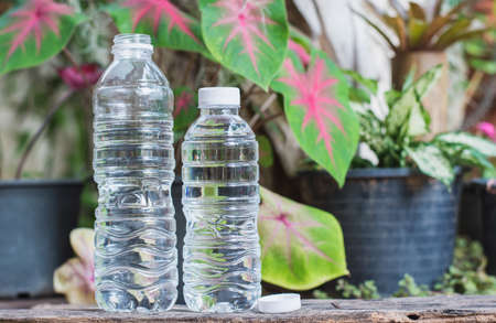Drinking water bottle on table,selective focus.の写真素材
