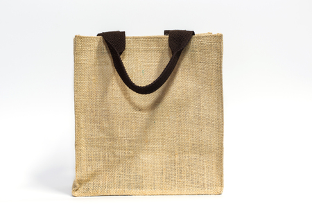 Brown fabric bag on white background.の写真素材