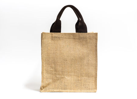 Brown fabric bag on white background.の写真素材