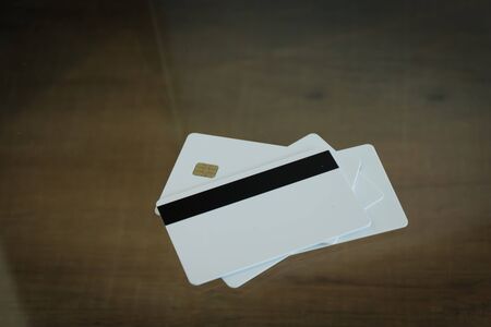 Business card on wooden table,selective focus.の写真素材