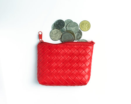 Red wallet on white background.の写真素材