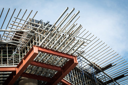 Scaffolding and steel in construction site.
