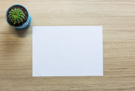 Paper on wooden desk.