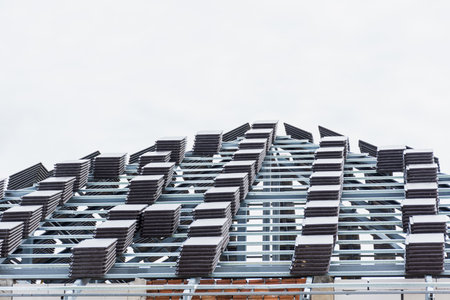 Stack of new roof tile before install,selective focus.の写真素材