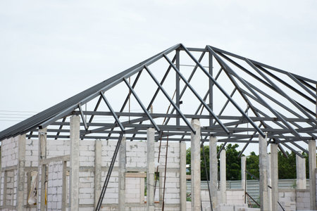New home before install new roof tile with other in site,selective focus.