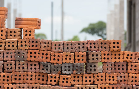 Group of brick square in site construction.