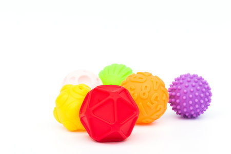 Colorful toys ball for children on white background,soft focus.の写真素材
