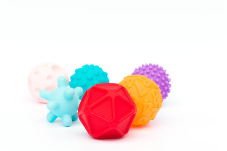 Colorful toys ball for children on white background,soft focus.の写真素材