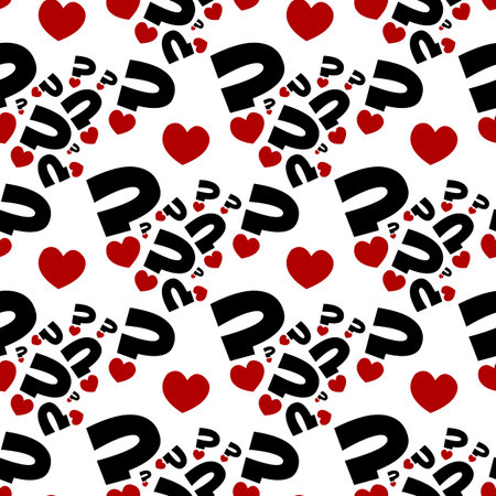 Question mark and hearts seamless pattern background.のイラスト素材