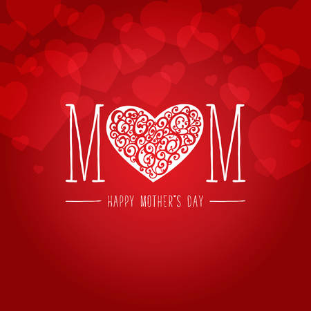 Mother's day greeting card vector illustration with hearts design and lettering mom Happy Mother's day on red background.のイラスト素材