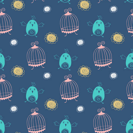 seamless birds and cages pattern vector illustrationのイラスト素材