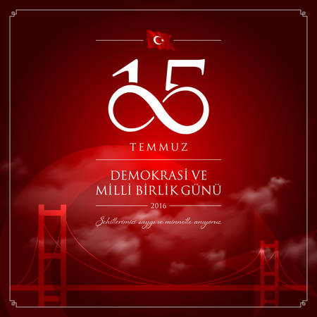 15 July, Happy Holidays Democracy Republic of Turkey celebration card.のイラスト素材