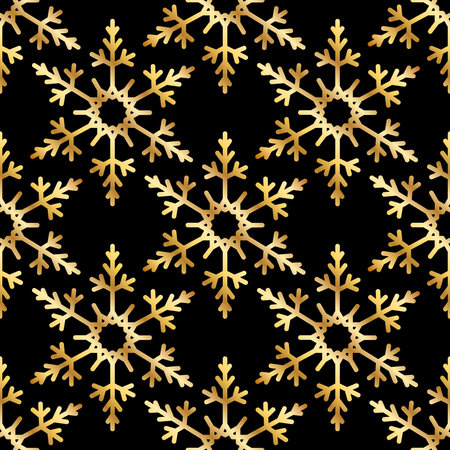 seamless gold snowflakes pattern and background vector illustrationのイラスト素材