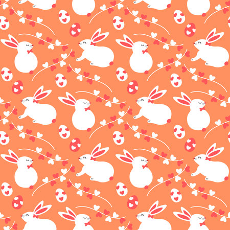 seamless easter rabbit, bunny pattern and background vector illustrationのイラスト素材