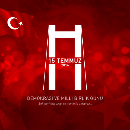 15 july democracy and national unity day vector illustration. (15 July, The Democracy and National Unity Day of Turkey celebration card.)のイラスト素材