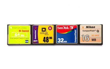 Sofia, Bulgaria - July 22, 2014: Multiple Compact flash memory cards on white background.のeditorial素材